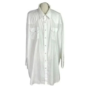 Sheplers Men 20 36 Tall Pearl Snap Western Shirt White Cotton Blend Long Sleeve